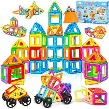 GMUFTIR Bloques de Construcción Magnéticos, 66 Piezas Bloques Magneticos Construccion Niños, Bloques Magnéticos, Juguete Educativo Montessori para Niños y Niñas de 3 4 5 6 7 8 Años