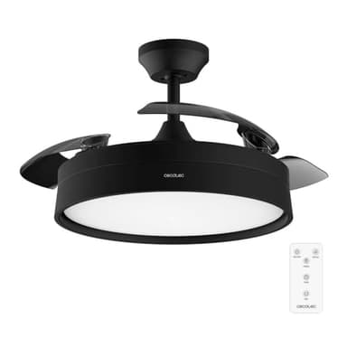 Cecotec Ventilador de Techo con Luz y Aspas Retráctiles EnergySilence Aero 4200 Invisible Black. 30W, Motor DC, Diámetro 42", Temporizador, 6 Velocidades, Mando a Distancia y Modo Winter-Summer