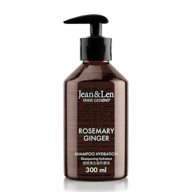 Jean & Len Champú Romero y Jengibre, para cabellos secos y quebradizos, con complejo hidratante, aroma fresco y especiado de romero y jengibre, sin parabenos ni siliconas, 300 ml