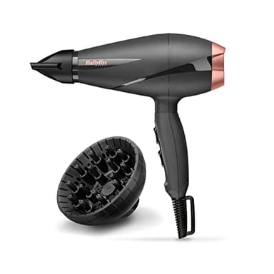 BaByliss Secador de Pelo Smooth Pro con Difusor - Secador Potente de 2100W, Fabricado en Italia, Tecnología iónica antiencrespamiento, 3 ajustes de temperatura y 2 Velocidades, Negro, 6709DE