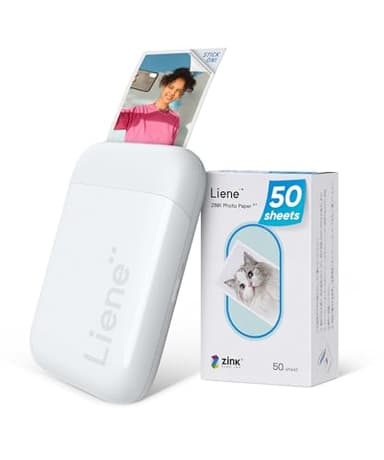 Liene Pearl K100 Mini Impresora Fotográfica instantánea, Bluetooth Impresora Movil Portatil con 50 Zink Papeles Fotográfico Adhesivos, 2x3, para iOS/Android Smartphone, Blanco