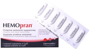 HEMOPRAN Supositorios para Tratamiento y Prevención Síntomas Hemorroidales. Ácido Hialurónico y Aloe Vera para Dolor y Picor. Apto para Embarazo y Lactancia. Protección Endorrectal. 7 unidades.