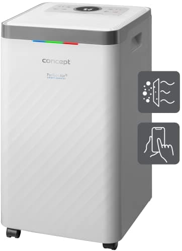 Concept OV2012 - Deshumidificador con purificador de aire, 210 W, control táctil, sistema de filtración cuádruple, filtro de carbón activo, temporizador, 4 modos de funcionamiento, control mediante