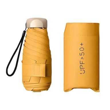Enreluya Paraguas Plegable de Bolsillo, Sombrilla de Mano 6 Varillas, Protección UV 99% Impermeable, Mini Paraguas Protección Solar UV con Funda, Ideal Viajar y Bolsos Pequeños, Amarillo