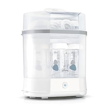 Chicco Esterilizador Eléctrico, Esterilizador de Biberones, Sacaleches y Chupete, con 3 Configuraciones y Apagado Automático, Apto para Microondas, Universal hasta 6 Biberones de 330 ml, Blanco