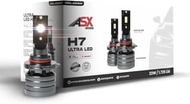 ASX Iluminación Ultra LED Off Road, 23W, 1725 Lúmenes Reales, Lámpara de Faros Delanteros 12-70V. Bombillas LED Luz Blanca 6000K Chip CSP, Conversión Faros Led, IP68, Pack 2 (H7)