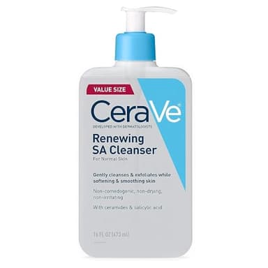 CeraVe Limpiador con ácido salicílico | 16 onzas | Jabón facial exfoliante renovador con vitamina D para pieles normales | Sin perfume
