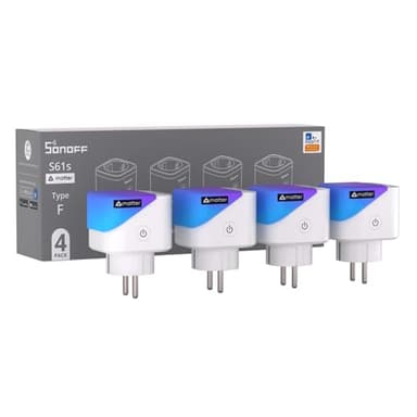 SONOFF S61s Tomada Inteligente WiFi 16A/3840W – Control Remoto & Voz, Medidor de Consumo Eléctrico, Temporizador, Compatible Matter con Alexa, Google y Apple Home (Paquete de 4)
