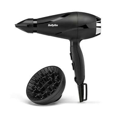 BaByliss Secador de Pelo Shine Pro 2200 – Tecnología iónica, 2200 W, Antiencrespamiento, Difusor y Boquilla Concentradora, Fabricado en Italia, Negro, 6713DE