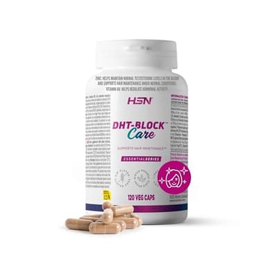 HSN DHT-Block Care | 120 Cápsulas Vegetales | Extractos de Saw Palmetto, Semilla de Calabaza y Pygeum africanum con Zinc y Vitamina B6 | Fórmula Clean Label | Vegano y Sin Gluten