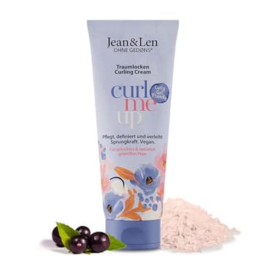 Jean & Len Crema para Rizos Arroz & Acaí, para cabello rizado u ondulado, apta método Curly Girl, define y aporta elasticidad, sin siliconas, crema vegana para rizos