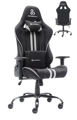 NEWSKILL KitsuneV2 - Silla Gaming ergonómica, Respaldo reclinable 180 Grados, reposabrazos 2D Ajustables, Cojines Lumbar y Cervical, Ruedas XL silenciosas, Tela Transpirable, Color Gris