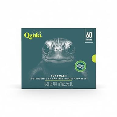Qenki® PureWash Detergente en Láminas para Lavadora sin Perfume, Piel Sensible, Biodegradable sin Plástico, Hasta 60 Lavados con Dosificación Flexible
