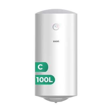 Svan Termo Eléctrico Vertical 100 Litros ST1001. Instalación Vertical, 1500W, Incluye Kit de Montaje, Resistencia de Acero inoxidable, Blanco, Eficiencia Energética Clase C