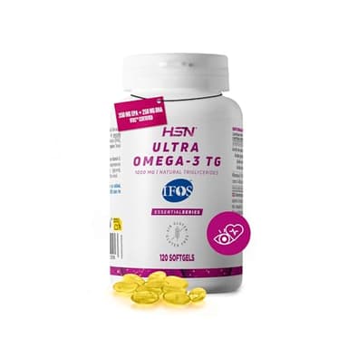 HSN Ultra Omega 3 TG IFOS 5 Estrellas | 120 Perlas | 1000mg Aceite de Pescado por Perla con 350mg EPA + 250mg DHA – Alta Absorción en Forma de Triglicéridos – Certificado Sin Metales Pesados