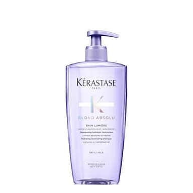 Kérastase Blond Absolu, Champú Hidratante Iluminador, Fórmula Reparadora, Enriquecido con Ácido Hialurónico, Para Pelo Sensibilizado, Decolorado, Con Mechas y Grises, Bain Lumière, 500 ml