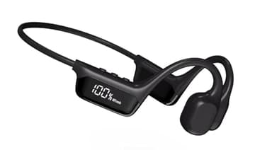 AKOUO Auriculares Conducción Ósea Bluetooth 5.4 IPX8 Resistente al Agua, MP3 Memoria Interna 32GB, Pantalla LED, Micrófono para Llamadas, Nadar, Correr, Ciclismo