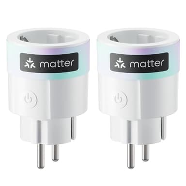 SwitchBot Matter Plug Mini paquete de 2 con monitor de energía, control por Wi-Fi y Bluetooth, compatible con Alexa, Google Home, Apple Home y HomeAssistant, control por voz y acceso app, 16A Type F
