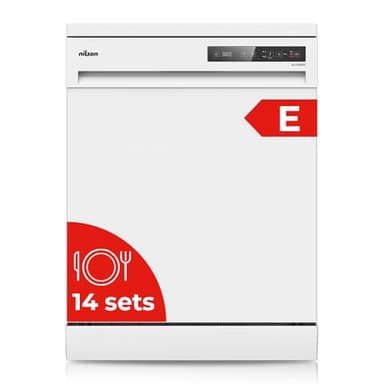 Nilson Lavavajillas 60cm Blanco NJ13600E. 1890W, 14 Cubiertos, 2 Bandejas, 6 Programas, Display LED táctil, Función Stop&Go, Eficiencia Energética Clase E