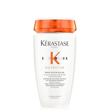 Kérastase Nutritive, Champú Hidratante, Fortalece y Repara la Fibra Capilar, Con Proteínas Vegetales, Fórmula con Polímeros Antisequedad, Para Cabello muy Seco, Bain Satin Riche, 250 ml