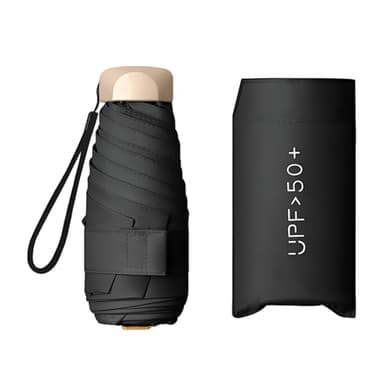 Enreluya Paraguas Plegable de Bolsillo, Sombrilla de Mano 6 Varillas, Protección UV 99% Impermeable, Mini Paraguas Protección Solar UV con Funda, Ideal Viajar y Bolsos Pequeños, Negro