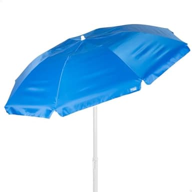 AKTIVE Sombrilla playa 180 cm, Plegado compacto, Azul, Protección UV50, Inclinable y regulable en altura, Mástil acero, revestimiento plateado, 8 varillas, Funda transporte con asa (62323)