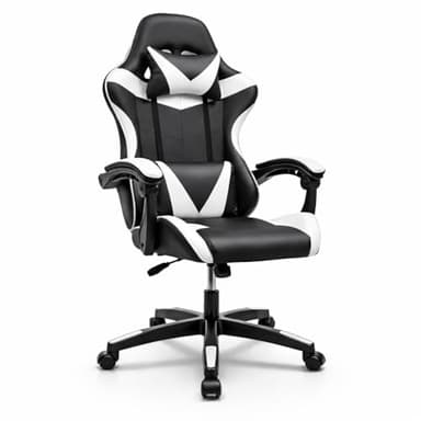 Silla Gaming Ergonómica Reclinable con Cojín Lumbar y Cervical | Altura Ajustable, Reposabrazos Acolchados, Ruedas 360° | Ideal para Oficina, Escritorio, Teletrabajo, Estudio, Juego, Ordenador
