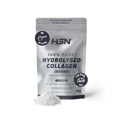 HSN Colágeno Hidrolizado Bovino en Polvo | Sin Sabor 1Kg | 10g Péptidos de Colágeno de Bajo Peso Molecular | Sin Añadidos ni Aditivos | No Incluye Dosificador | No-GMO, Sin Gluten