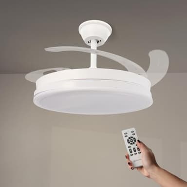 M mimotec - Ventilador de Techo con luz Led White Olga, Mando a Distancia, Motor DC, 6 velocidades, Silencioso, Aspas retráctiles, función verano-invierno, temporizador, CCT