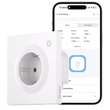 SONOFF Orb Socket (Shuko), Enchufe de Pared Inteligente, Compatible con Matter, WiFi de 2,4 GHz, Estándar UE, 16A, 4000W, Monitorización de Energía, Funciona con Alexa, Google Home y Home Assistant