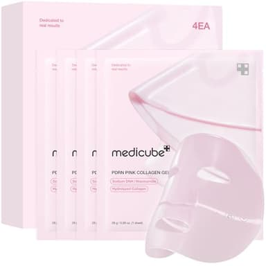 medicube Mascarilla De Gel De Gelatina De Colágeno Rosa Salmon Dna Pdrn De Uso Nocturno Para Piel Radiante, Elástica, Hidratante, Reafirmante E Hidratante, 4 Unidades (Paquete De 1)