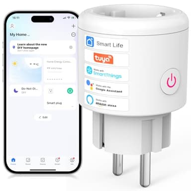 SURFOU Enchufe Inteligente Wifi con Consumo Electrico, Programador Enchufe Alexa, Tomada Inteligente con Temporizador, Control Remoto por APP & Voz, Compatible con Alexa, Google Home y SmartThings