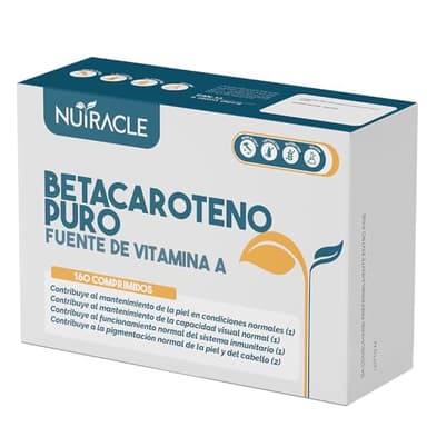 Nutracle Betacaroteno 160 comprimidos | Suplemento de Beta-Caroteno y Cobre para un Bronceado Intenso | Apoyo para la Vista Alta Concentración de Pro Vitamina A