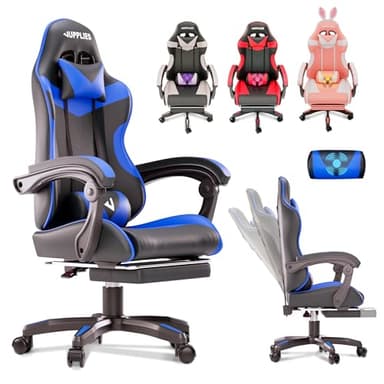 JUPPLIES Silla Gaming Profesional con Masajeador - Silla de Oficina Ergonómica con Reposapiés, Altura Regulable y Respaldo Abatible - Silla Gamer para Juegos