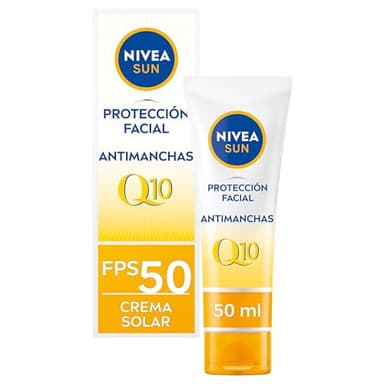 NIVEA SUN Q10 Protección Facial Antiedad SPF50+ Transpirable - Crema Solar Facial UV - Reduce Arrugas en 7 Días - Q10, Péptidos de Colágeno, Licocalcón A - 0% Sensación grasa - Piel Madura - 40 ml