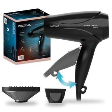 Cecotec Secador de Pelo Ionico Bamba IoniCare 5450 Power&Go Pro Fire. 2400 W de Potencia, Ion real, Gran caudal y Función de aire frío, Incluye Difusor, Negro con detalles en Bronce