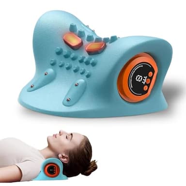 Almohada Cervical y Cuello InaláMbrico, Masajeador EléCtrico de Cuello con Calor y Estirador para Relajar Hombros, 3 Modos y 6 Frecuencias Ajustables