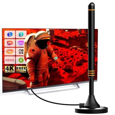Antena TV Interior Potente con Base Magnética y Amplificador – Compatible con Todos los Televisores, Recepción 360° para 8K/4K/1080P – Apta para iptv Canales españa – Cable de 5M