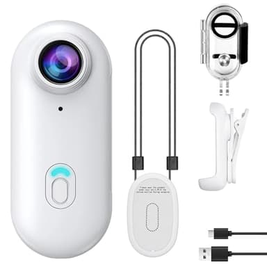 OBEST Cámara Acción 360° 1080P, Mini Camara Deportiva Casco Moto Magnético, WiFi Bodycam Vlog Camara Video Bicicleta Mascota, POV Camera Buceo Impermeable, Gran Angular120, Acc Multifuncion, Blanco