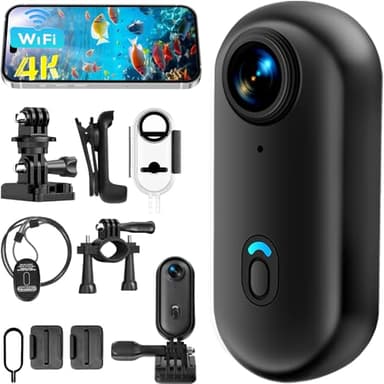 Pudet Luo Mini Camara Acuatica 4K con Funda Impermeable, Lente Gran Angular 120° Camara Deportiva WiFi, Tamaño de un Pulgar Camara 360 Grados Deportiva Compartir en Redes Sociales para Buceo/Ciclismo