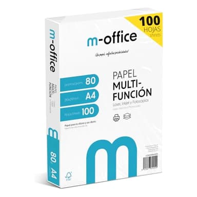 Paquete Folios A4 80gr, Paquete de 100 hojas, Papel Multifunción para Impresora Inkjet y Láser, Hojas A4 210 x 297 mm Ideales para la Oficina como para el Hogar · m-office (100 hojas)