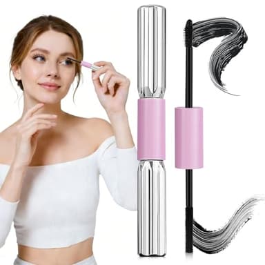 Mascara de Pestañas con Fibras Alargadoras Naturales Efecto Doble 2 en 1 Efecto Voluminizador y Alargador de Larga Duración que Aporta Pestañas Intensas y Definidas Rimel Waterproof