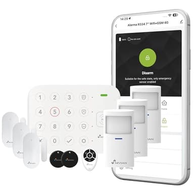 Nivian Sistema de Alarma WiFi para Casa sin Cuotas – Kit Completo con Sensor de Movimiento, Sensor de Puerta, Mando a Distancia y Tarjetas RFID – Alarma Inteligente con App, Anti Sabotaje, KIT Premium