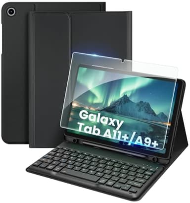 EasyAcc Funda con Teclado para Samsung Galaxy Tab A11 Plus / A9 Plus de 11 Pulgadas 2025/2023 con Película Protectora, Funda Protectora para Teclado Extraíble con Portalápices, Negro