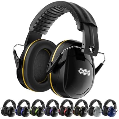 Dr.meter Cascos Antiruido Adultos 31dB, Cascos de Obra Protectores Auditivos Ajustables para Trabajo, Construcción, Tiro Deportivo y Estudio, Cascos Insonorizados Aislantes de Ruido, Negro+Amarillo