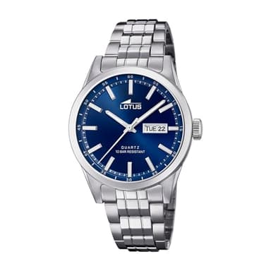 LOTUS Reloj Hombre Analógico de Acero Inoxidable 316l Plateado - Movimiento de Cuarzo - Calendario - Cristal Mineral de Alta Resistencia - Resistente al Agua 10 ATM Clásico 18670/3