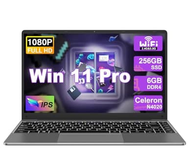 Ordenador Portátil Win 11 con 5G WiFi, Portátil 14 Pulgadas 6GB RAM 256GB SSD Expansión SSD 1TB, Bluetooth 4.2 3.0 Transmisión Puerto 1920*1080 FHD Portatiles Buenos & Mini Puerto Multimedia-Gris