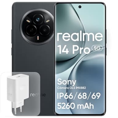 realme 14 Pro 5G Smartphone, 8 + 256GB, Teléfono móvil, Procesador Dimensity 7300 Energy 5G, IP69, Cámara Sony IMX882 OIS de 50 MP, Pantalla de 120 Hz, Batteria da 5260 mAh, Gris (con Adaptador)