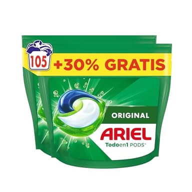 Ariel Todo En 1 PODS, Detergente Líquido Para Lavadora 105 Capsulas/Pastillas, Original, 5 Acciones Para Una Limpieza Increíble, El embalaje puede variar