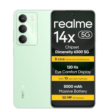 realme 14X 5G Teléfono Inteligente 6+128 GB, 5G Dimensity 6300, Pantalla de 120 Hz, Resistencia a Impactos de Nivel Militar, Cámara con IA de 50 MP, Gran batería de 5000 mAh, Green